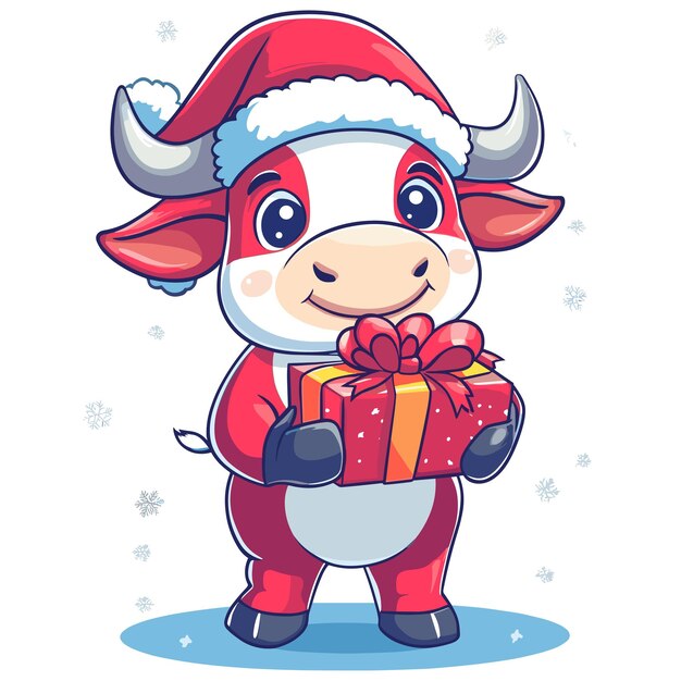 Vector vector cow holding gift flat style on white background generative ai