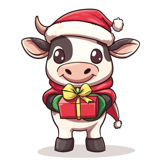 vector cow holding gift flat style on white background Generative AI