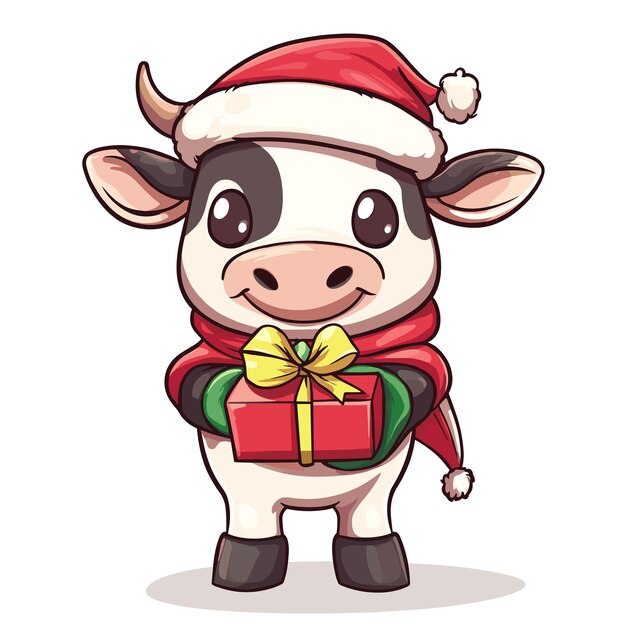 Vector vector cow holding gift flat style on white background generative ai