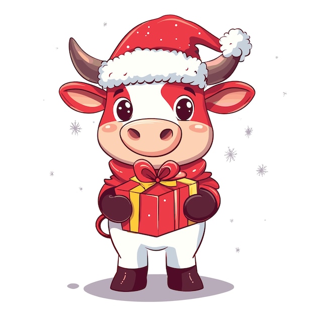 vector cow holding gift flat style on white background Generative AI