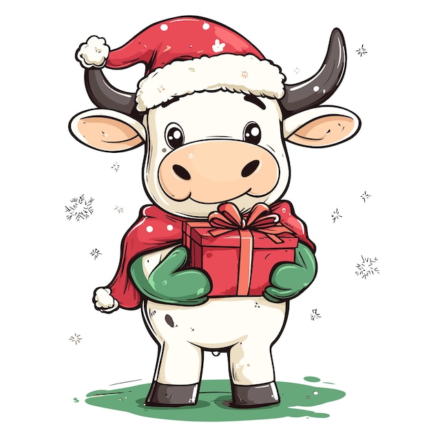 Vector vector cow holding gift flat style on white background generative ai