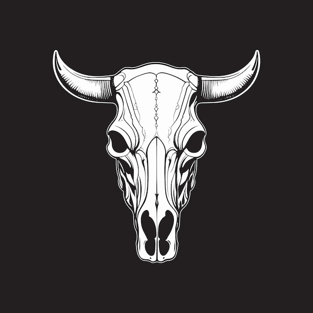 Vector cow skull sketch hand drawn in doodle style illustration