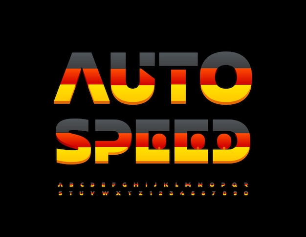 Vector creative banner Auto Speed. Abstract style Alphabet Letters and Numbers set. German flag Font