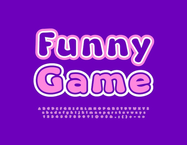 Vector creative Emblem Funny Game. Playful colorful Font. Bright Alphabet Letters and Numbers set