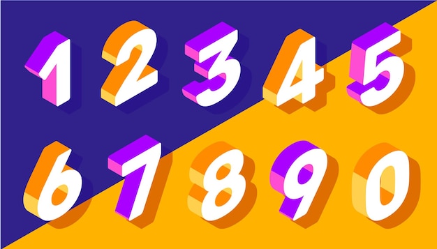 Vector creative set of isometric number typography on bright color background