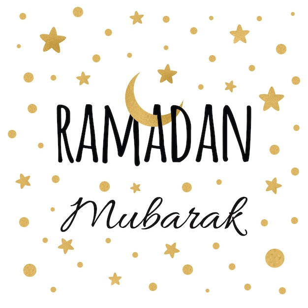 Vector crescent moon with gold stars for Holy Month of Muslim Community Ramadan Mubarak congratulation