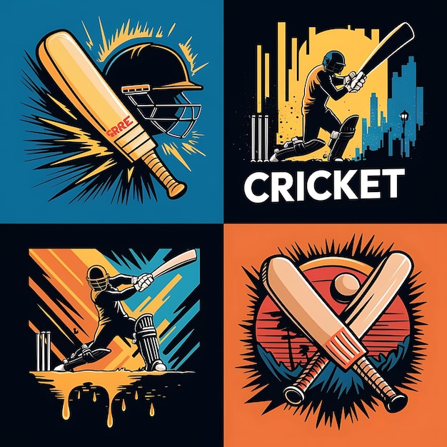 Vector vector cricket club logo design and batsman playing cricket