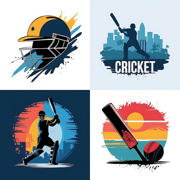 Vector cricket club logo design and batsman playing cricket