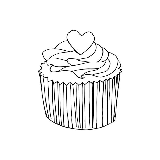 Vector cupcake illustration. Doodle cakes with cream and berries.