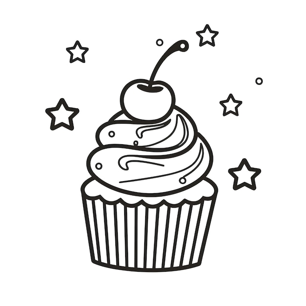 Vector A cupcake with a cherry and stars