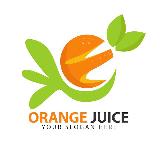 Vector cut orange fruit logo with green leaf wrap.