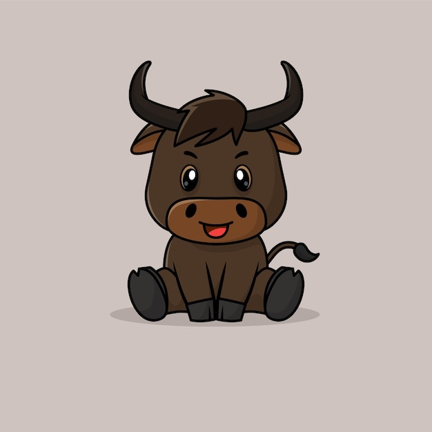 Vector cute baby bull cartoon sitting icon illustration