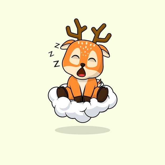 Vector cute baby deer cartoon sleeping on the cloud icon illustration F