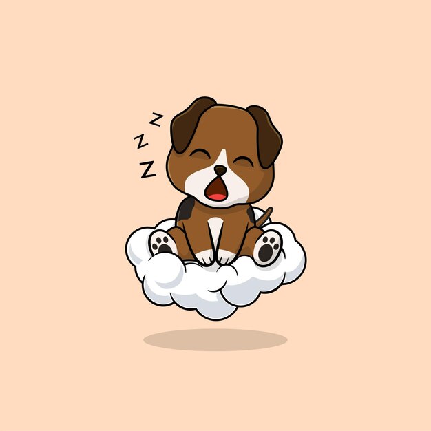 Vector vector cute baby dog cartoon sleeping on the cloud icon illustration f