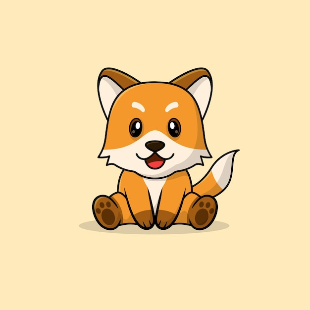 Vector cute baby fox cartoon sitting icon illustration