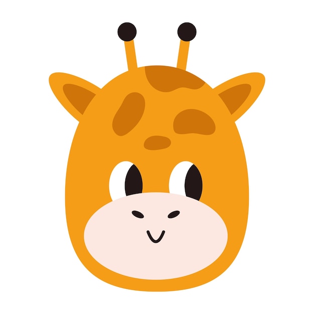 Vector cute baby giraffe face Smiling giraffe in flat design Kawaii funny baby animal head Childish african giraffe