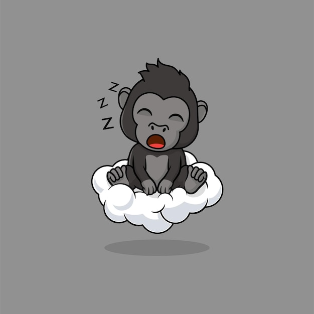 Vector cute baby gorilla cartoon sleeping on the cloud icon illustration F