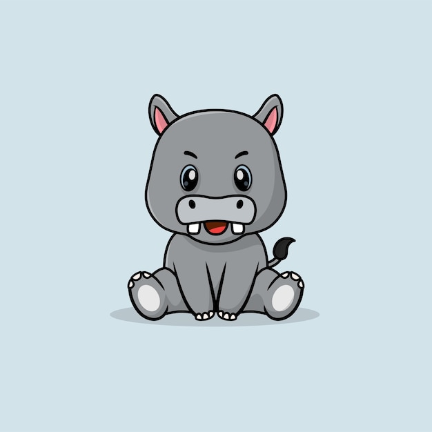 Vector cute baby hippo cartoon sitting icon illustration