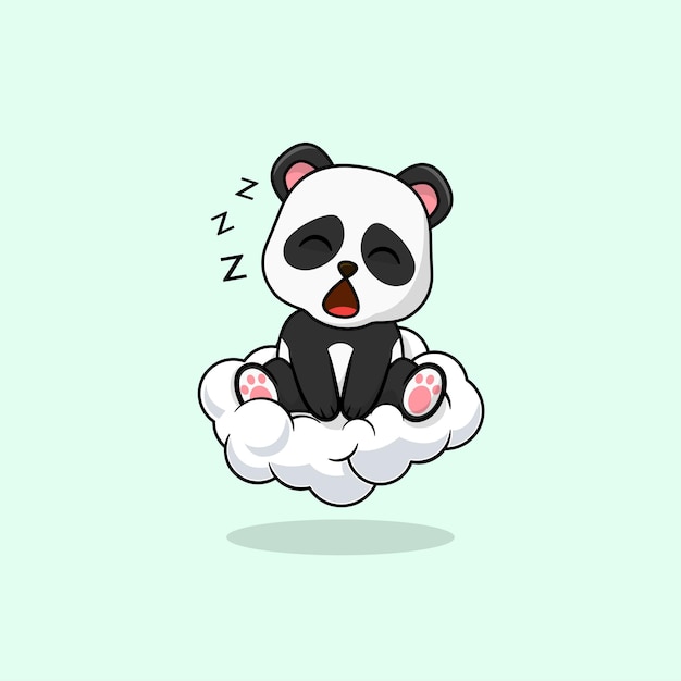 Vector cute baby panda cartoon sleeping on the cloud icon illustration F