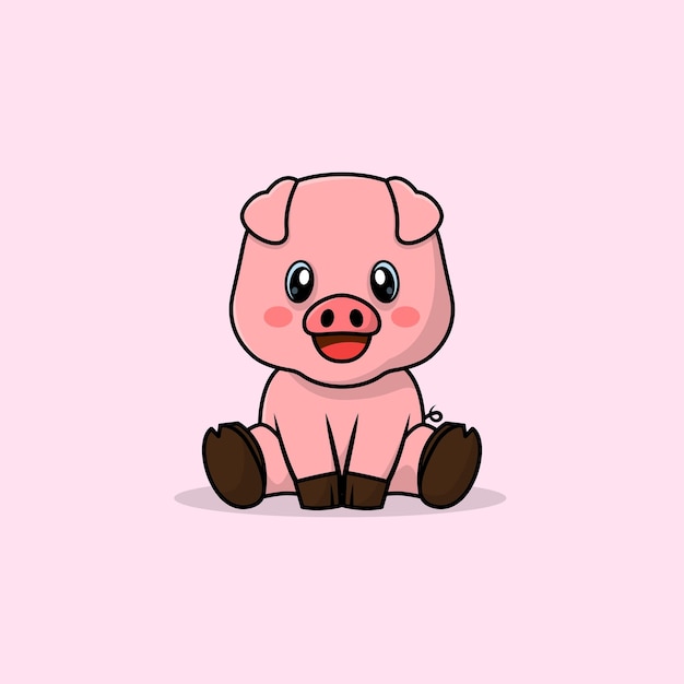 Vector cute baby pig cartoon sitting icon illustration