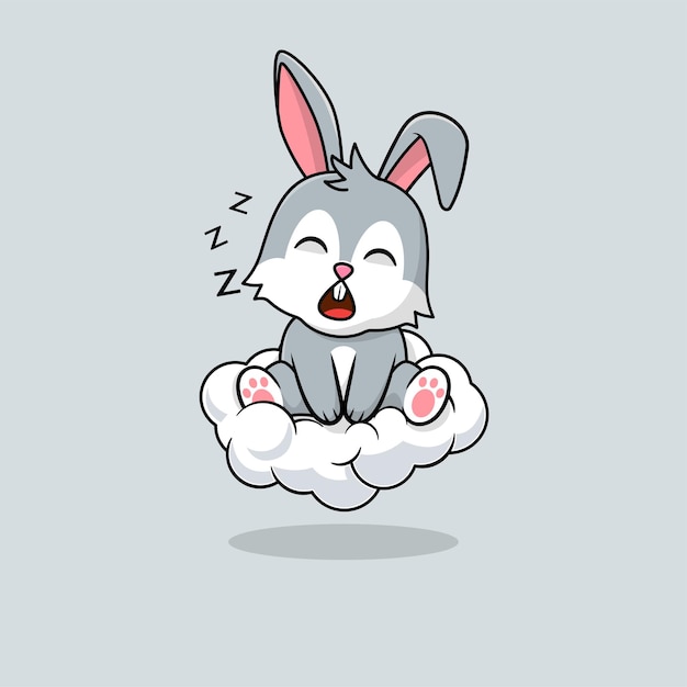 Vector cute baby rabbit cartoon sleeping on the cloud icon illustration F