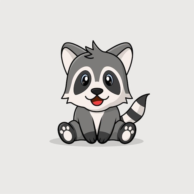 Vector cute baby racoon cartoon sitting icon illustration