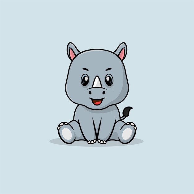 Vector cute baby rhino cartoon sitting icon illustration