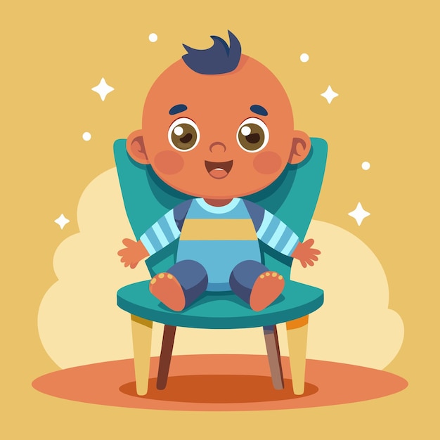 Vector vector cute baby sitting on chair cartoon isolated flat