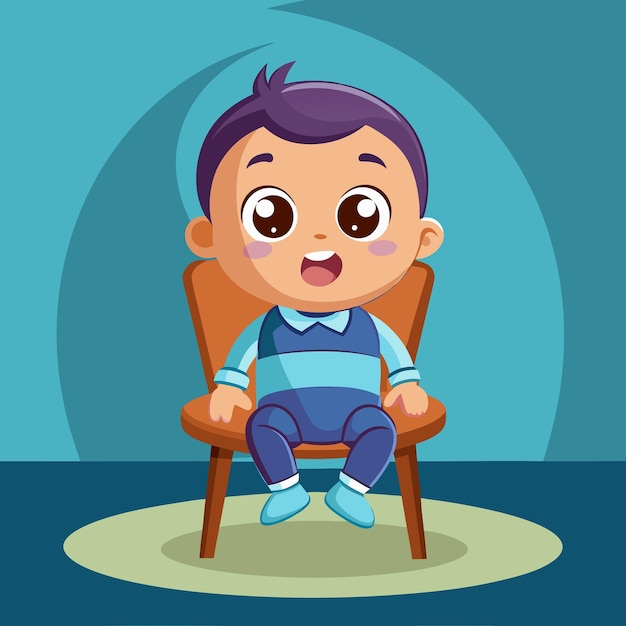 Vector vector cute baby sitting on chair cartoon isolated flat