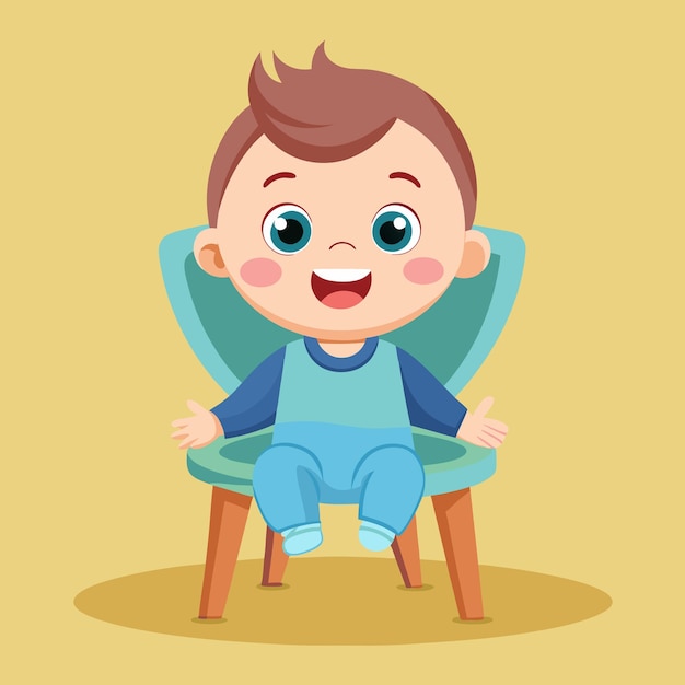 Vector Cute Baby Sitting on Chair Cartoon Isolated Flat