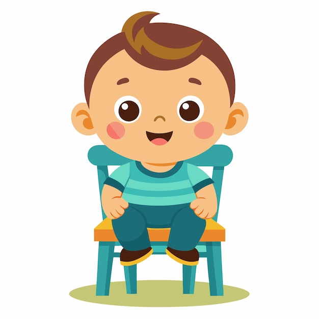 Vector Cute Baby Sitting on Chair Cartoon Isolated Flat