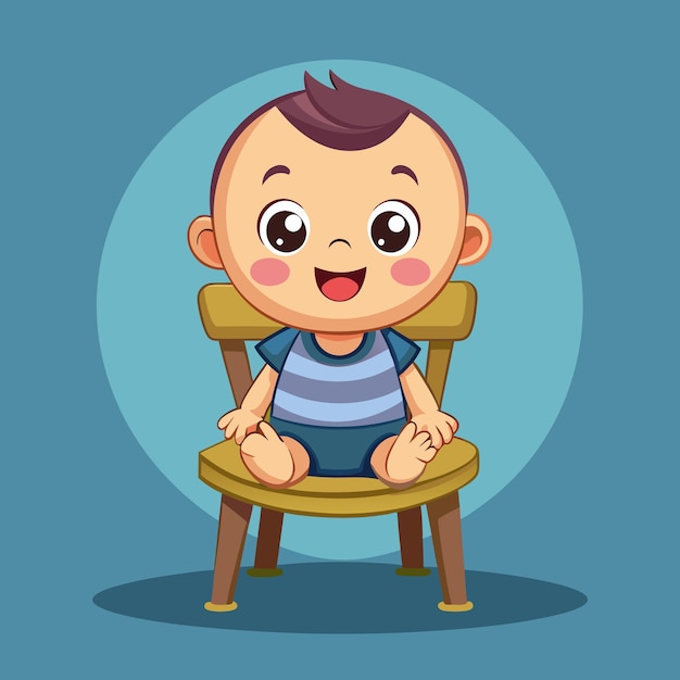 Vector Cute Baby Sitting on Chair Cartoon Isolated Flat