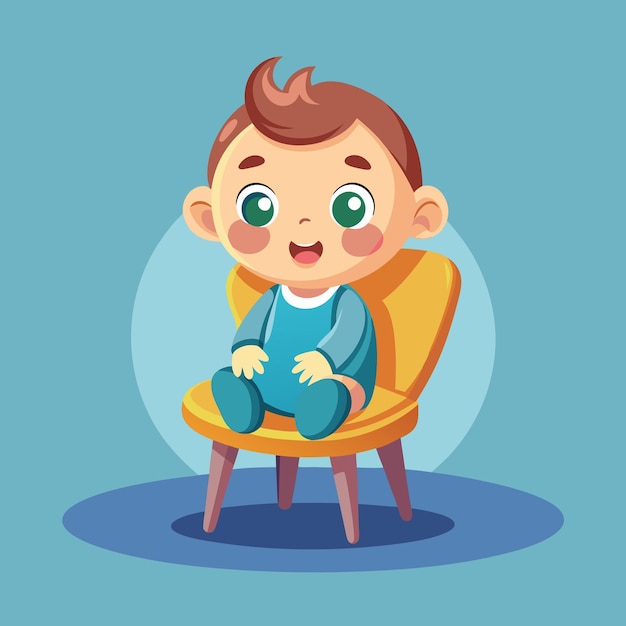 Vector Cute Baby Sitting on Chair Cartoon Isolated Flat