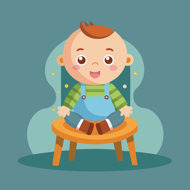 Vector Cute Baby Sitting on Chair Cartoon Isolated Flat