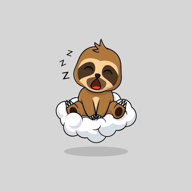 Vector cute baby sloth cartoon sleeping on the cloud icon illustration F