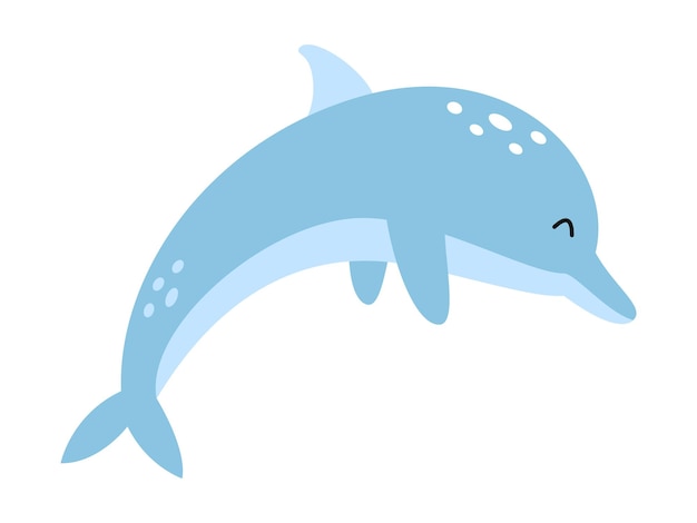 Vector cute blue dolphin Sea animal in flat design Jumping fanny dolphin