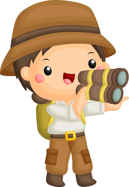 a vector of a cute boy dressed as an explorer