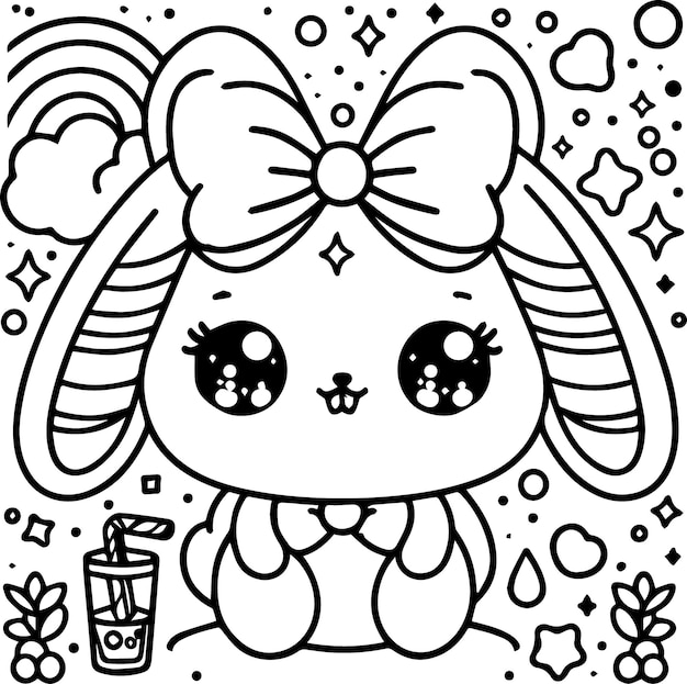 Vector a cute bunny kawaii vector coloring page for kids