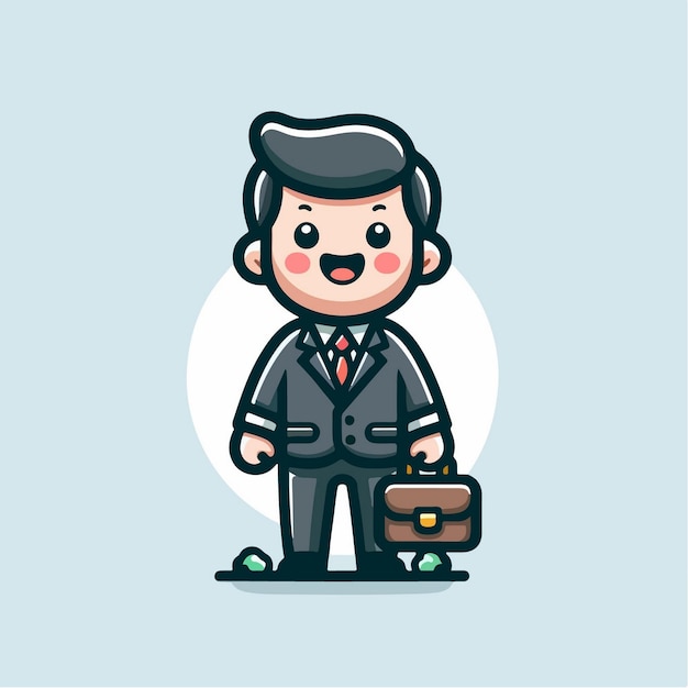 vector cute businessman stand up with happy pose cartoon vector icon illustration