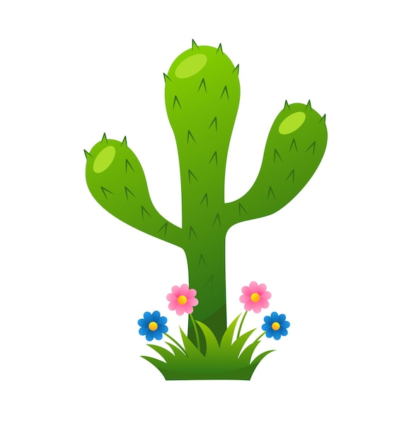 Vector cute cactus in cartoon style Illustration of a desert plant Isolated on white background