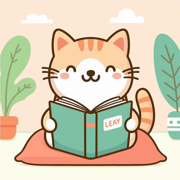 vector cute cartoon animals reading a book illustration