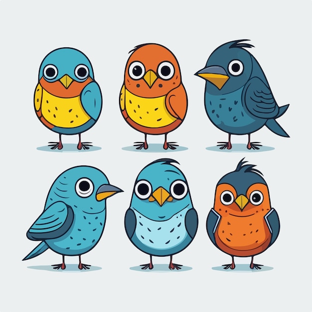 Vector cute cartoon little birds isolated on White background