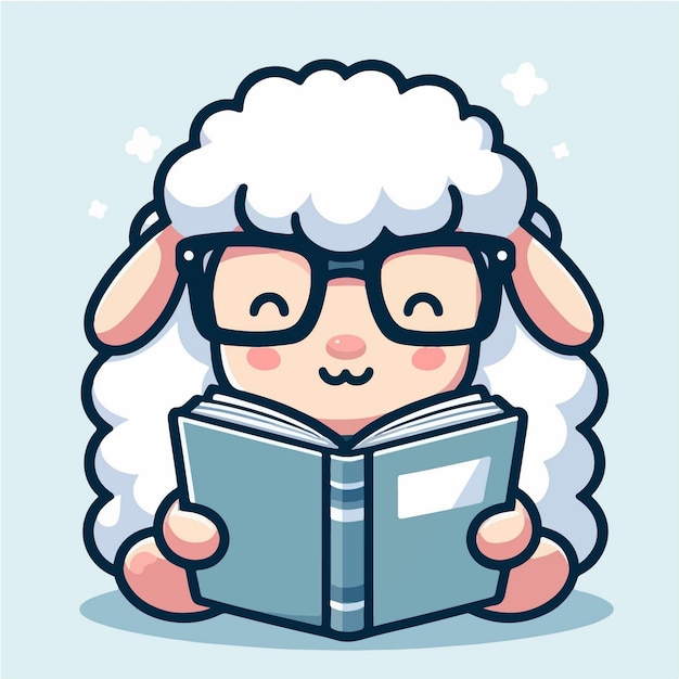 vector cute cartoon sheep reading a book illustration