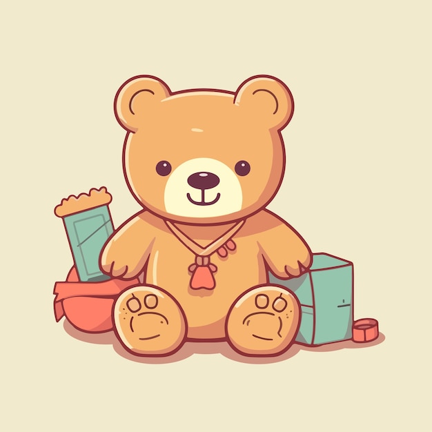 Vector cute cartoon teddy bear children baby toys illustration template