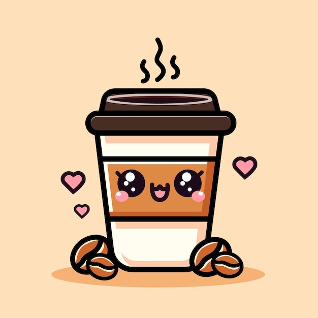 vector cute coffee cup with drink food icon concept cartoon vector illustration