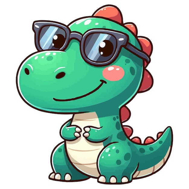 vector Cute dinosaur wearing sunglasses cartoon