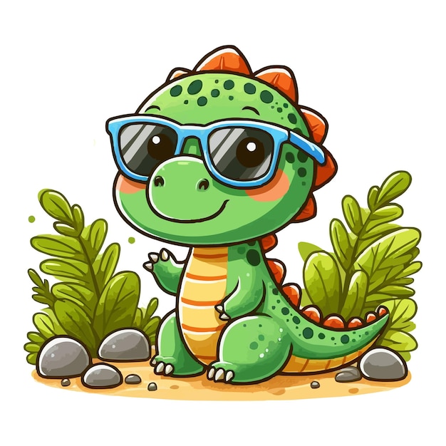 vector Cute dinosaur wearing sunglasses cartoon