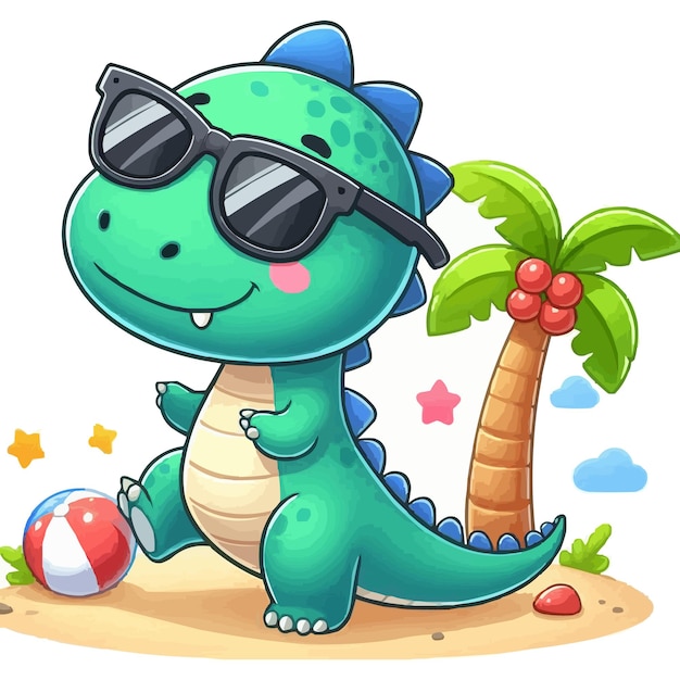 vector Cute dinosaur wearing sunglasses cartoon