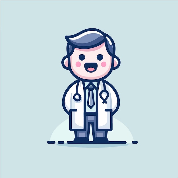 vector cute doctor stand up with happy pose cartoon vector icon illustration