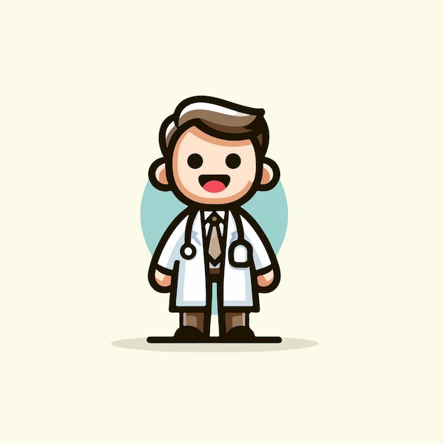 vector cute doctor stand up with happy pose cartoon vector icon illustration